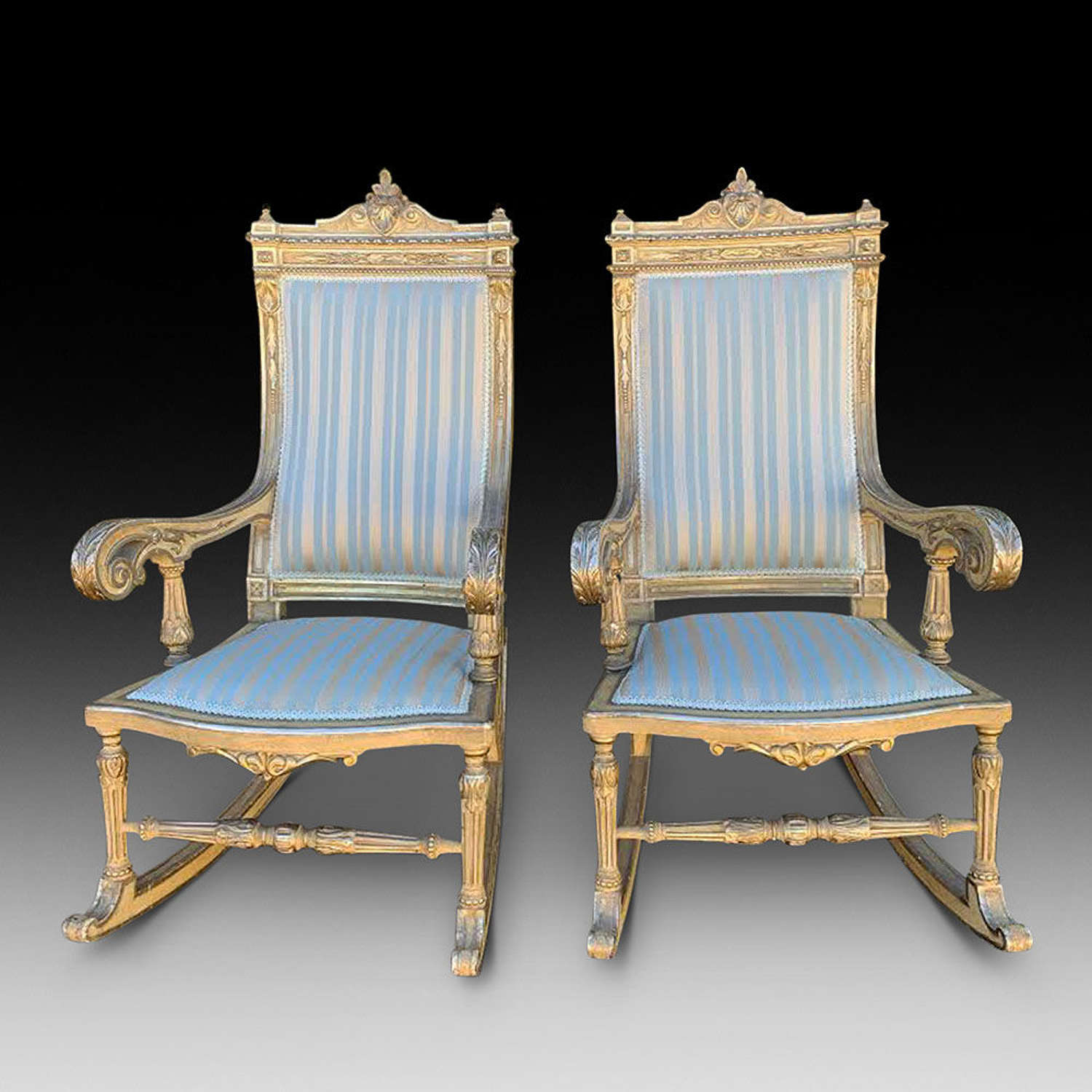Very Unusual %26 Good Quality Pair of Period Gilt %26 Upholstered Rock