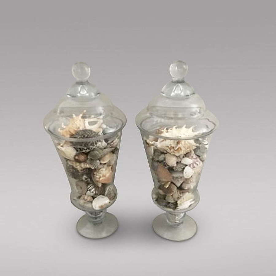 Pair of Good Sized Decorative Glass Jars c.1915