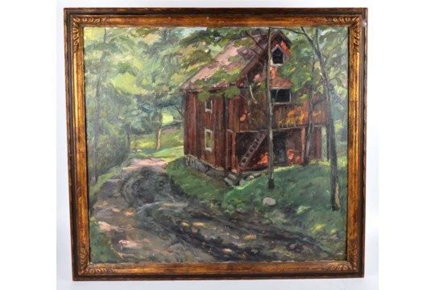 Olle Nordberg Oil on Canvas, Woodland Cabin, Signed %26 Dated