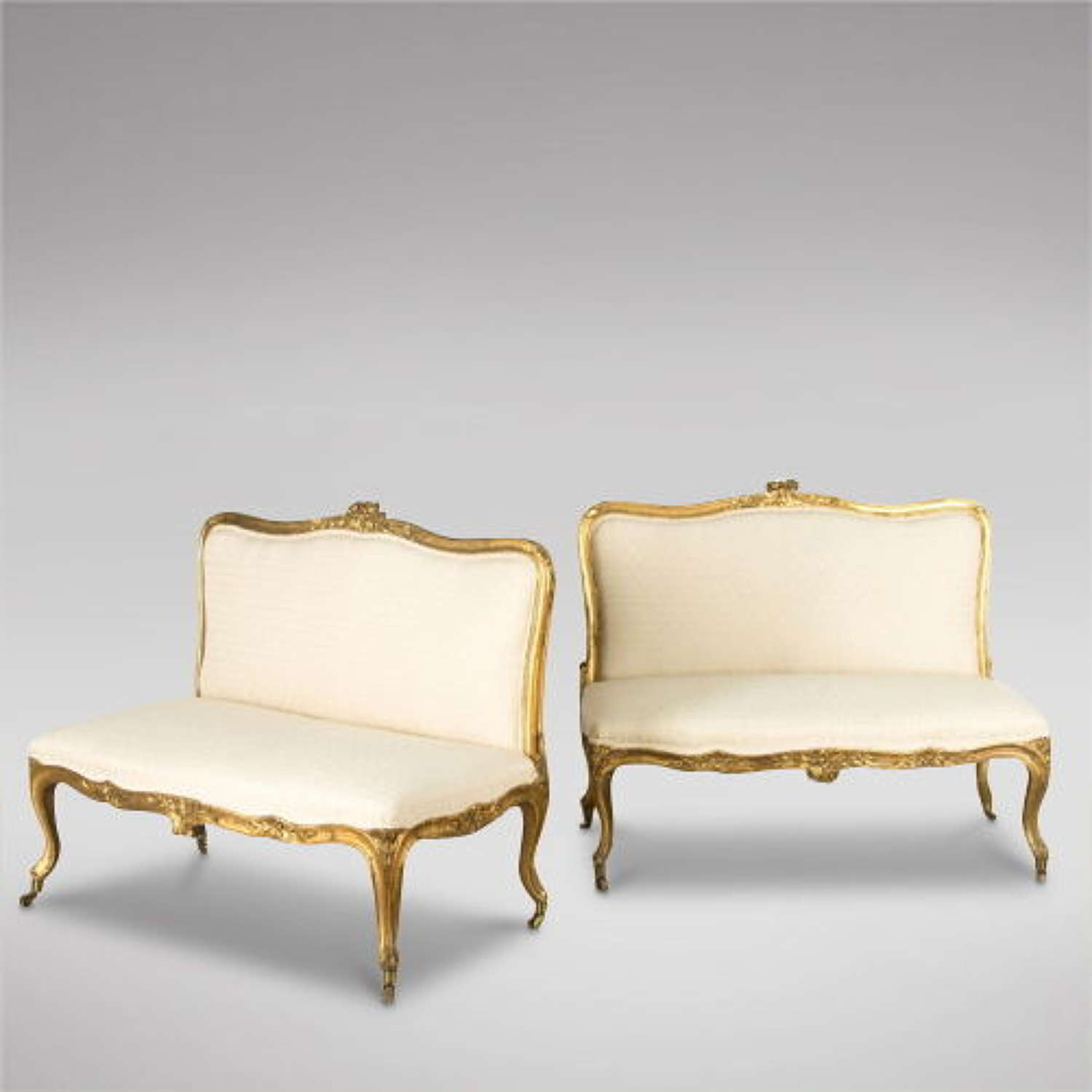 Pair of 19th Century Gilt %26 Upholstered Banquettes