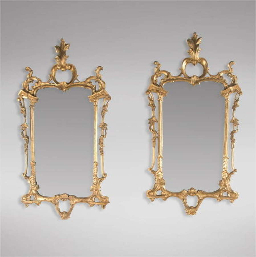 Pair of Italian Florentine Carved Giltwood Wall Mirrors
