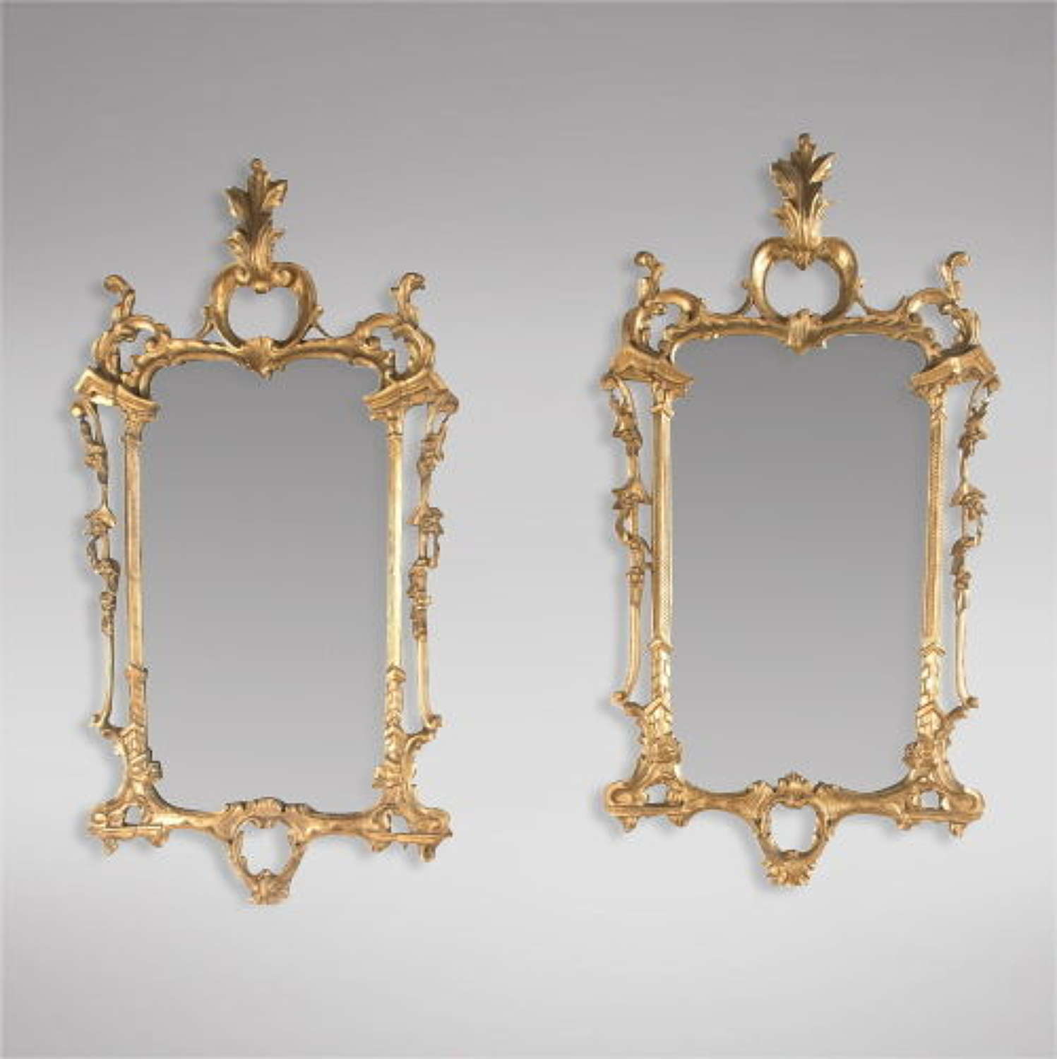 Pair of Italian Florentine Carved Giltwood Wall Mirrors