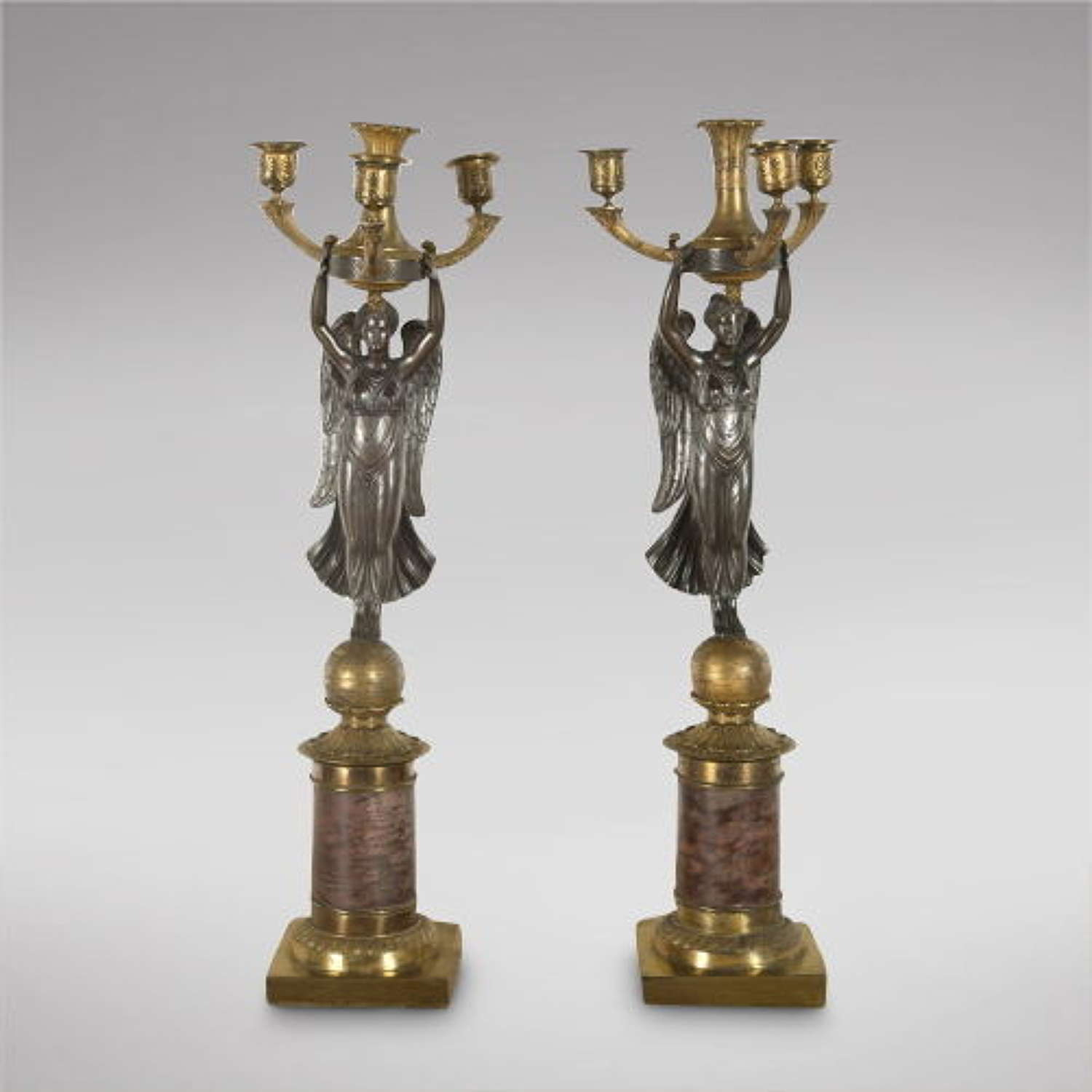 Pair of Napoleonic French Empire Gilt %26 Bronze Candelabra