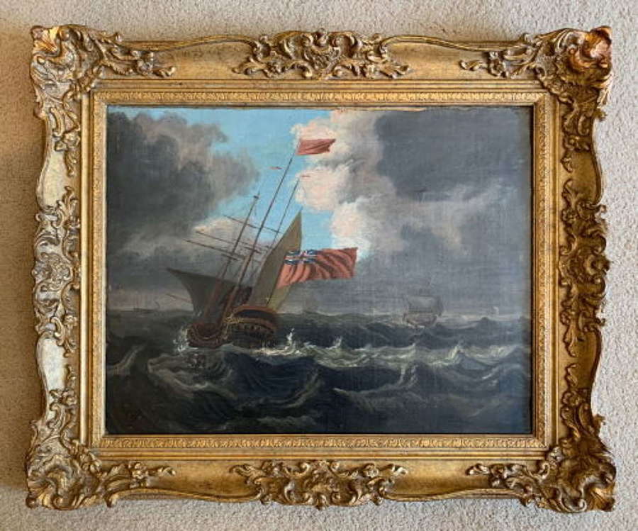 19th Century Oil On Canvas 'Ship in Rough Seas'