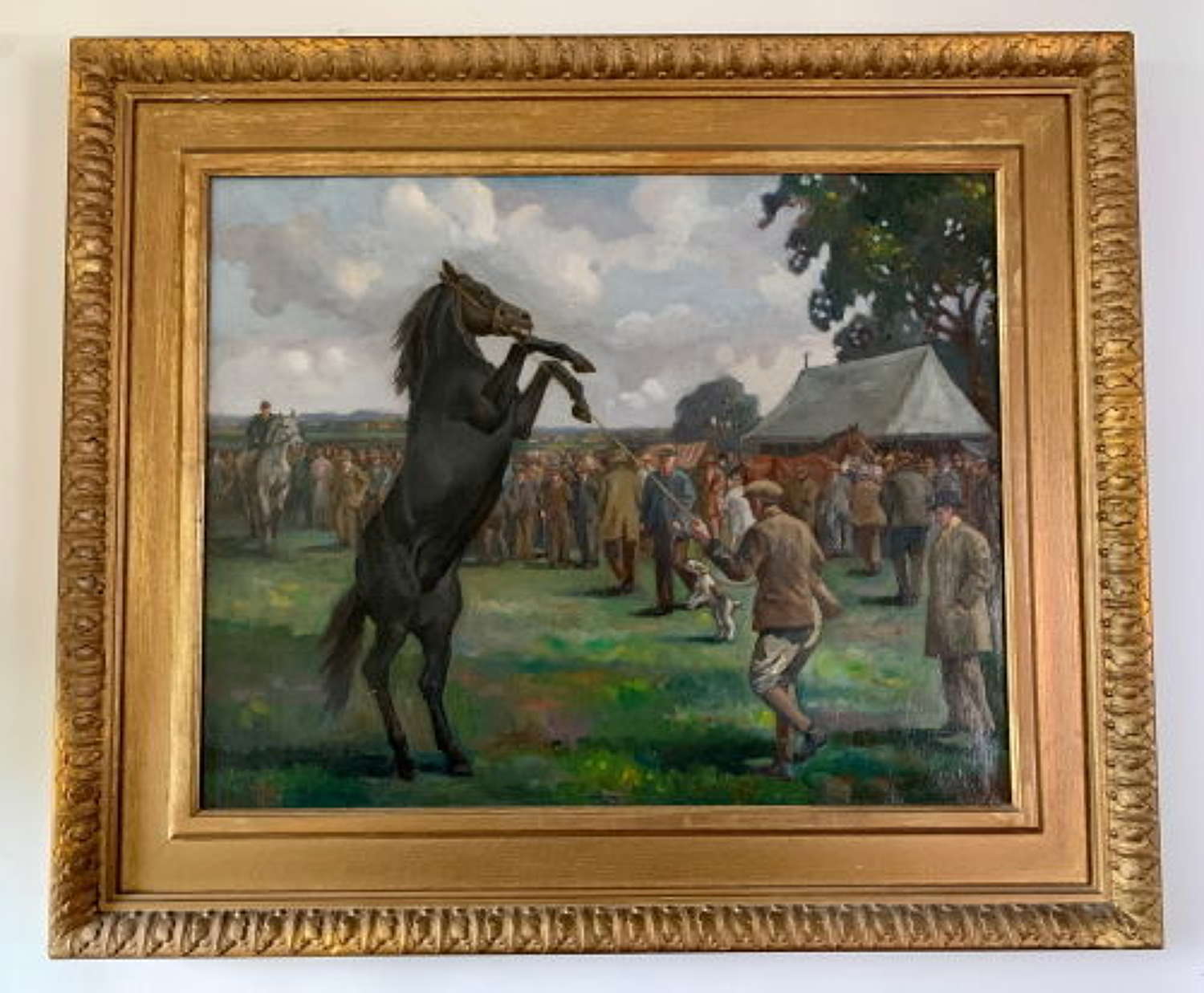 Geoffrey Moreland C.1950 - Oil On Canvas - Horse Rearing At Sales