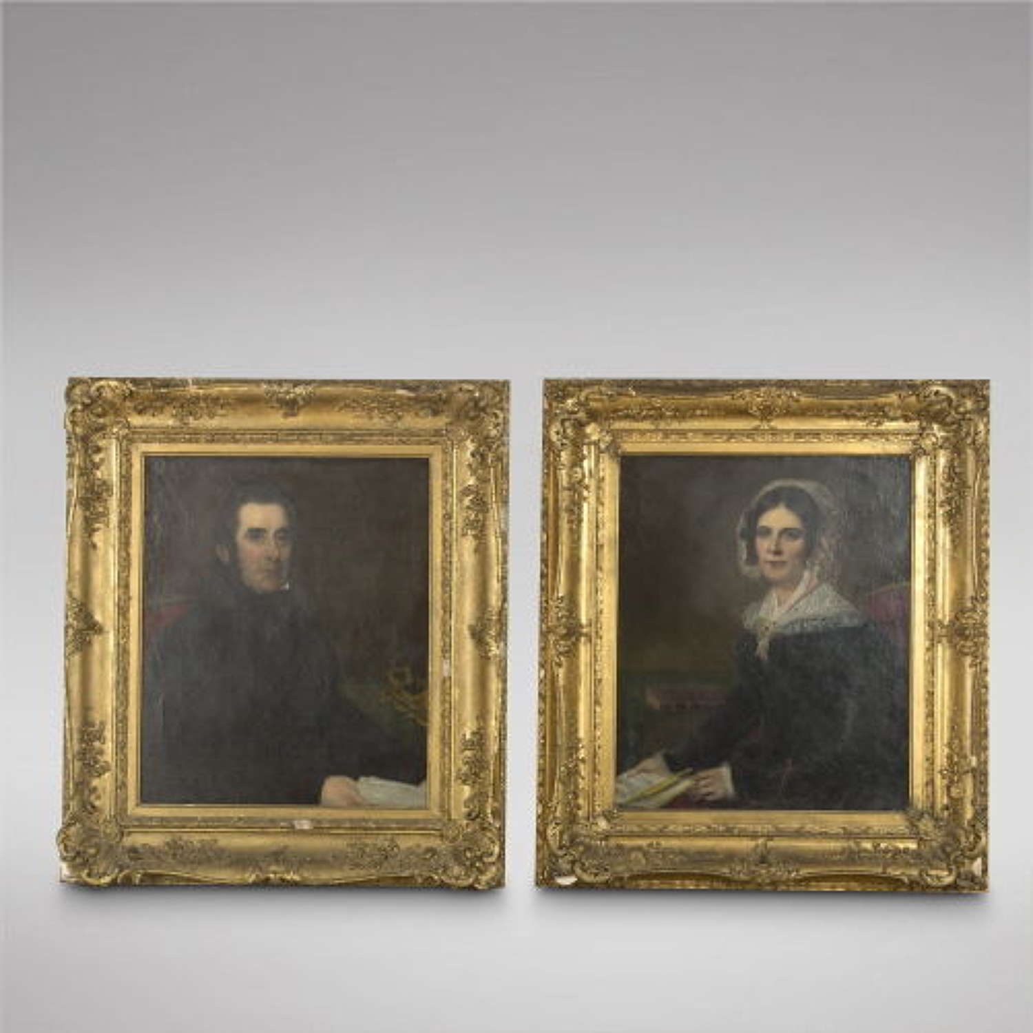 Pair of Oils on Canvas - Portraits of Isaac %26 Sarah Love 19th Centur