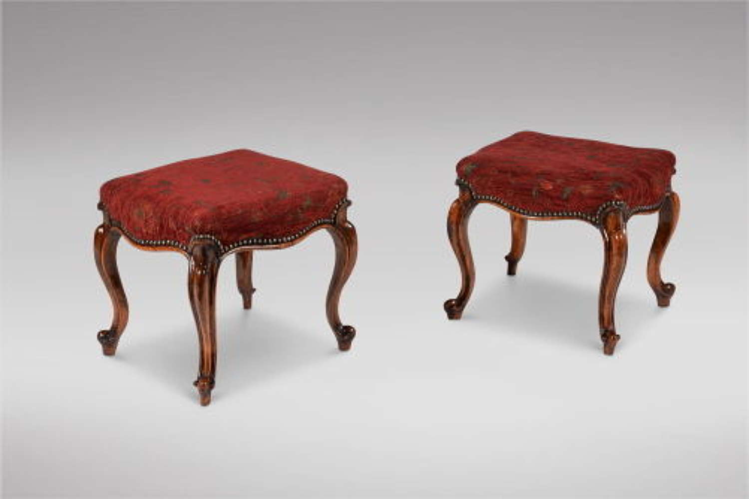 Pair of Victorian Walnut Upholstered Stools