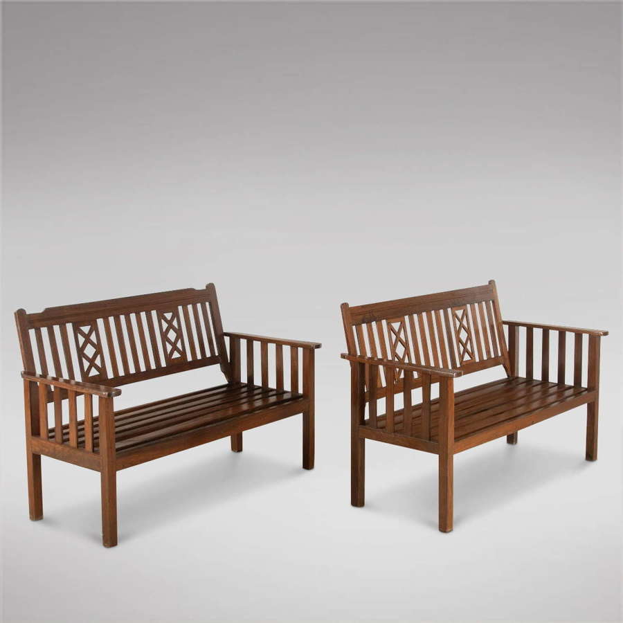 Near Pair of Garden Rosewood Benches