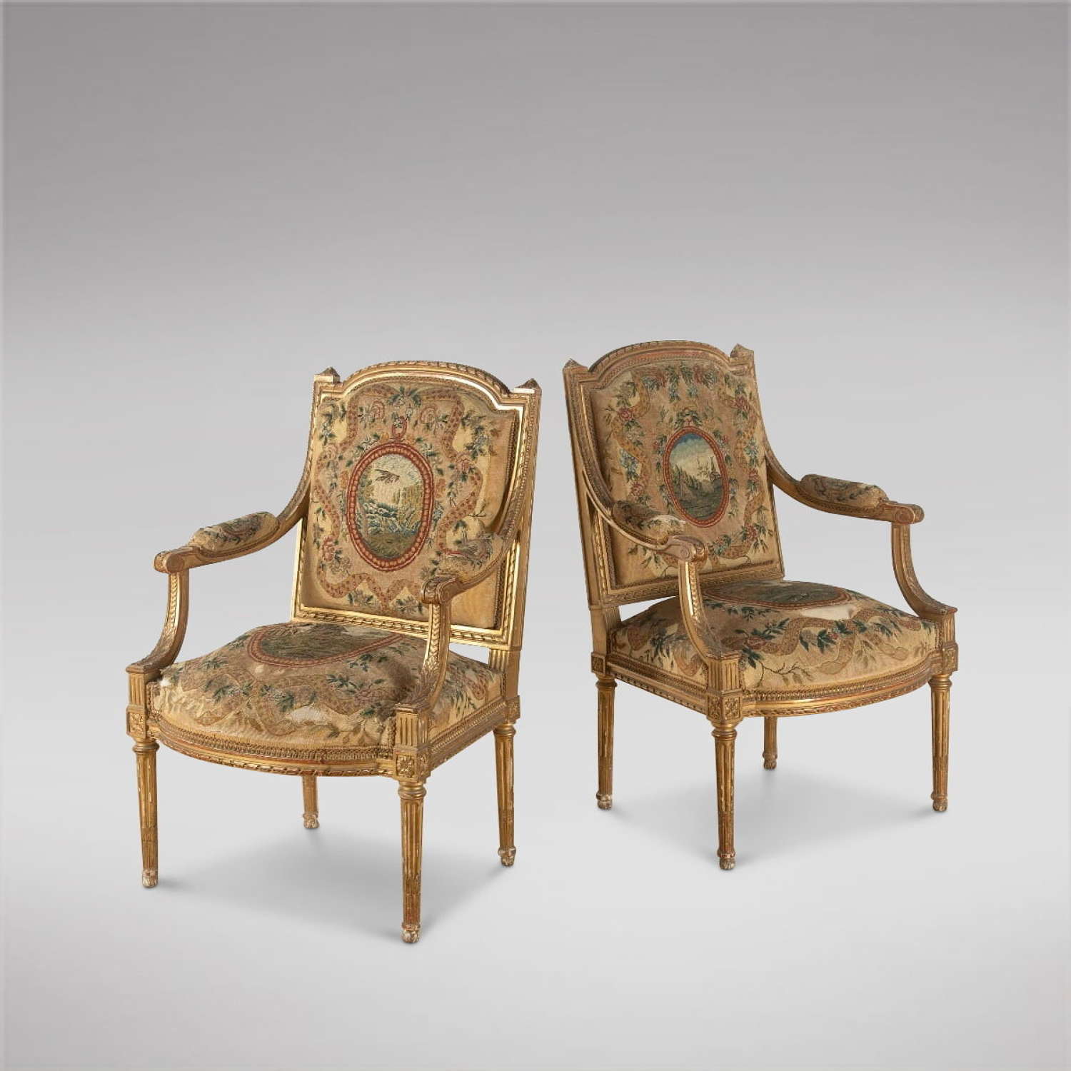 Pair of French Louis XVI Late 19th Century Armchairs