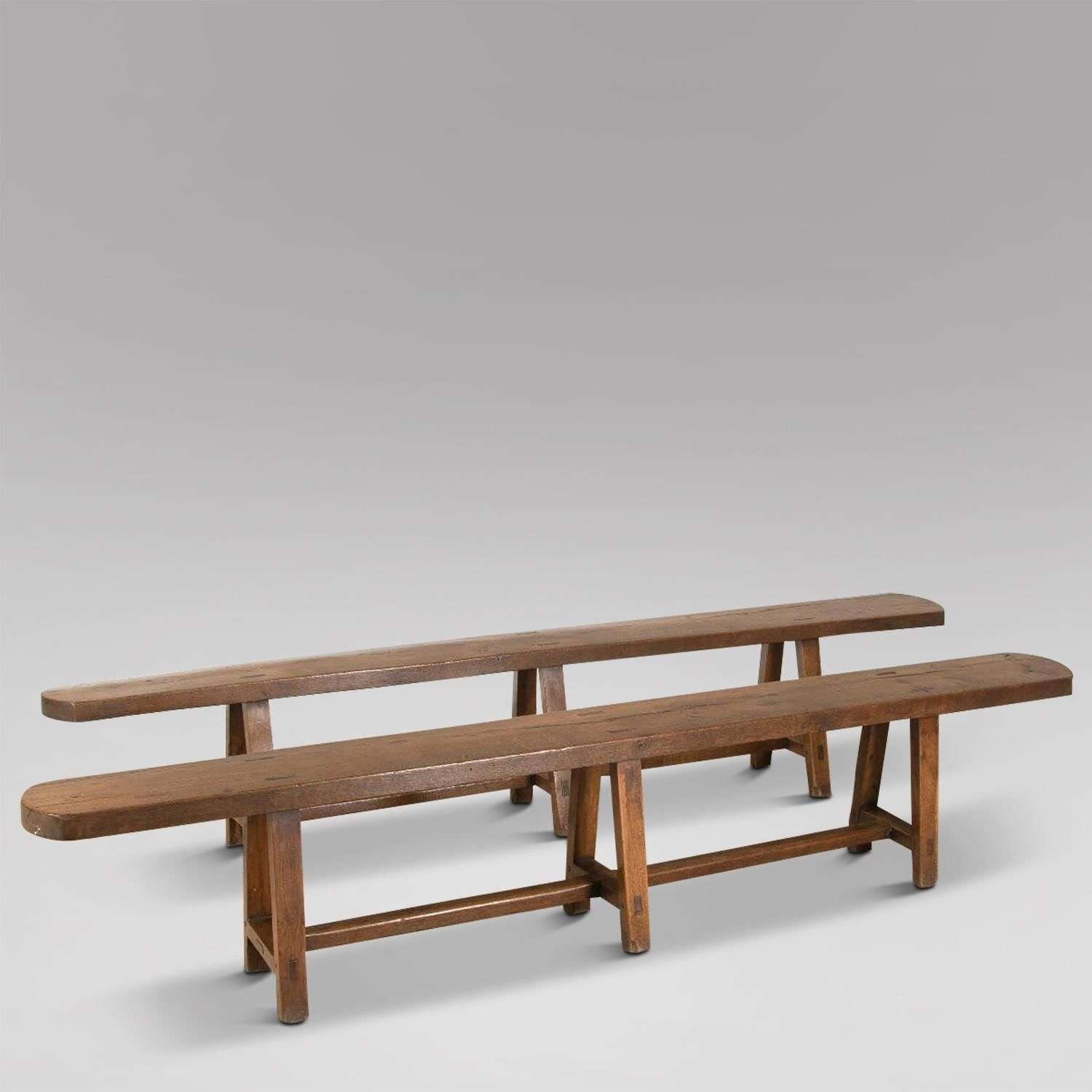 Pair of French Elm Wood Benches