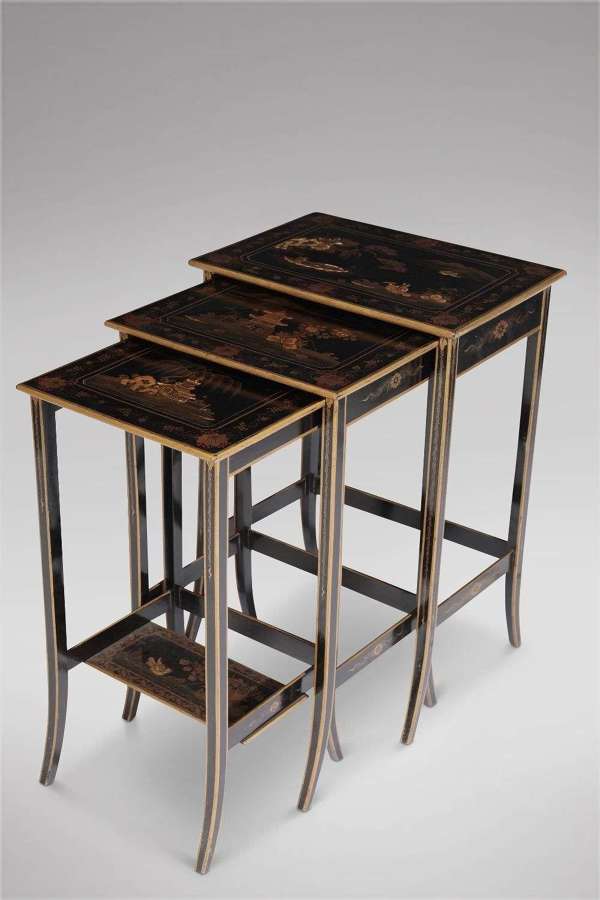 Nest of Three Black Lacquered Tables