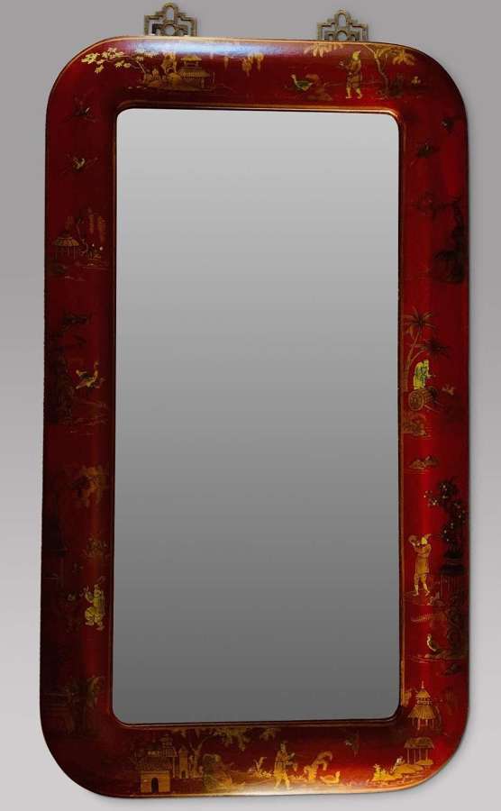 An Attractive Chinese Red Lacquer effect Wall Mirror