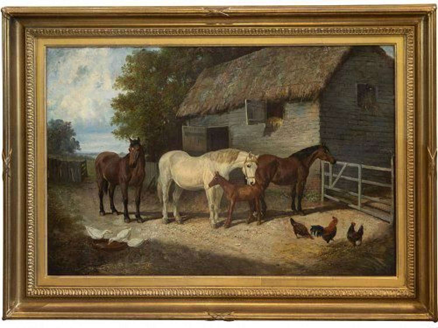 Samuel Joseph Clark - Farmyard Scene (Horses) - Oil on Canvas