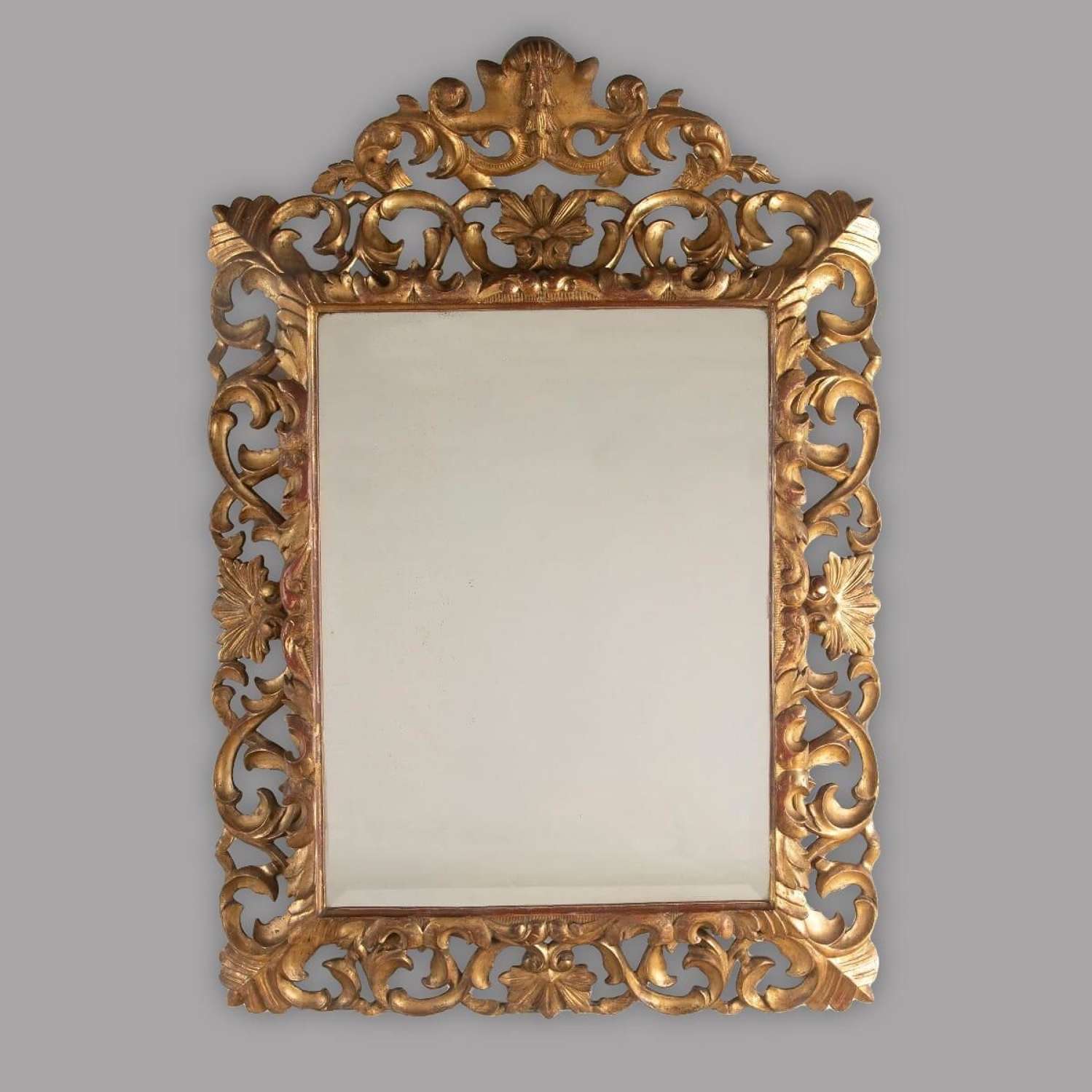 19th Century Carved Italian Florentine Giltwood Bevelled Mirror