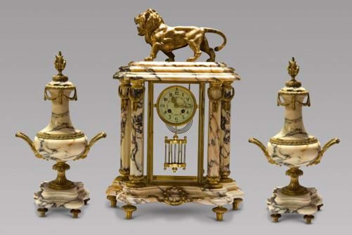 19th Century French Marble Clock Set