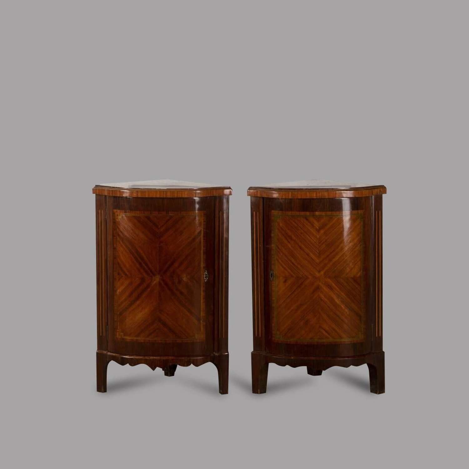 Pair of French Directoire Corner Cabinets with Mirrored Interiors and