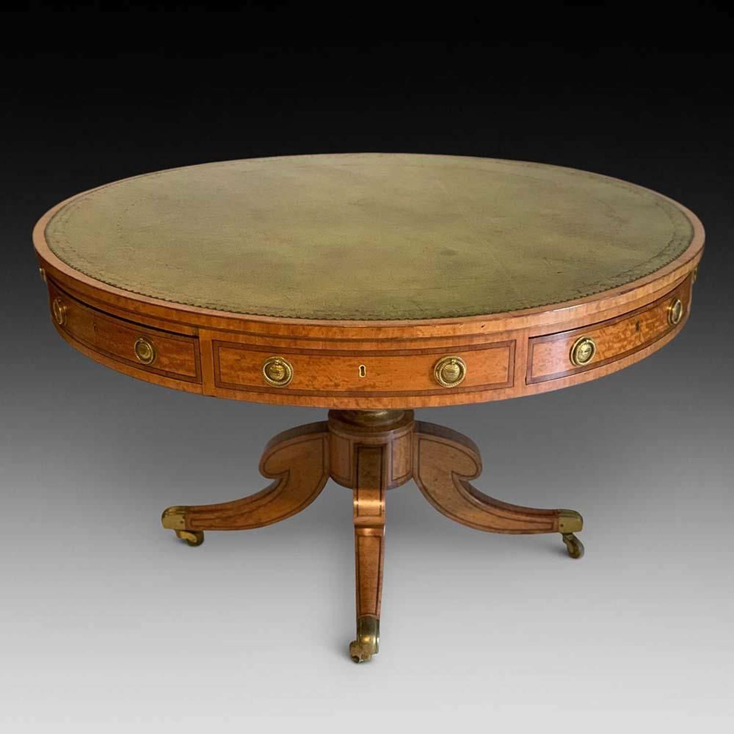 Stunning %26 Very Original Satinwood Drum Table, ca. 1800-1815