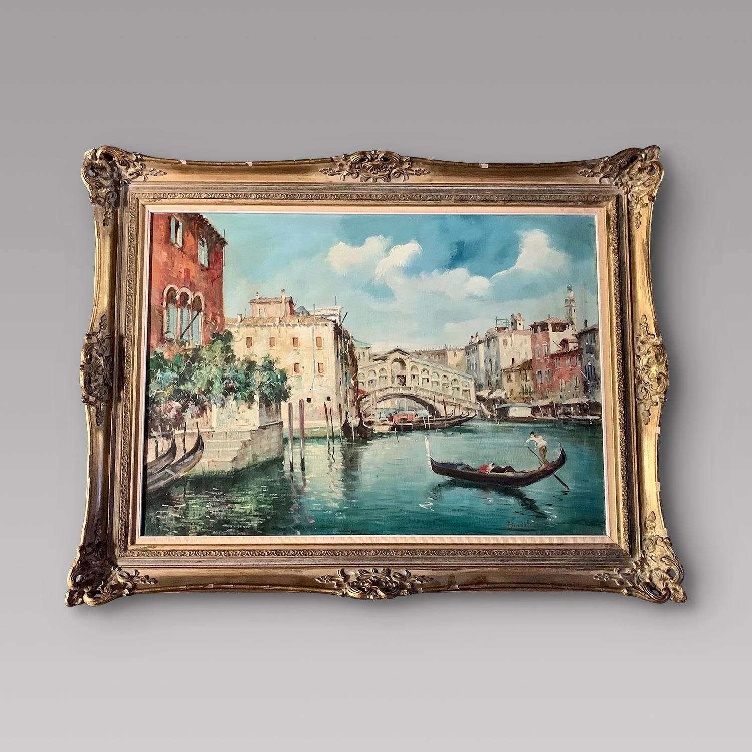 Benedetti - Oil on Canvas - Venice, The Rialto Bridge