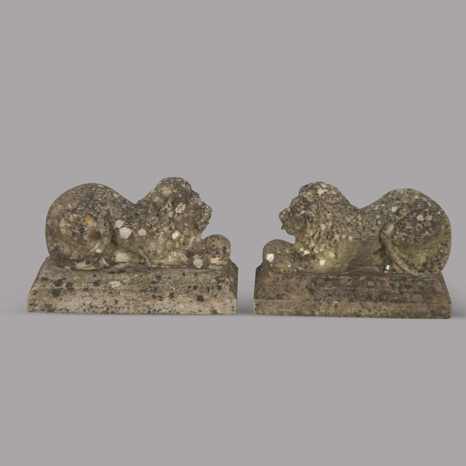 Pair of Recumbent Stone Lions