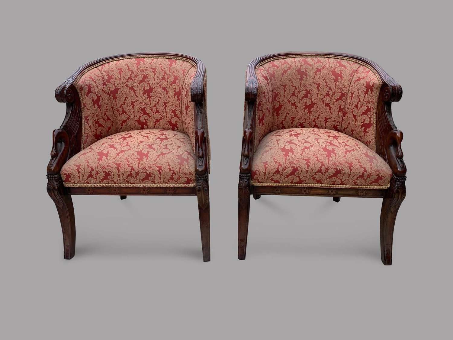 Pair of Attractive Carved Mahogany Tub Shaped Chairs