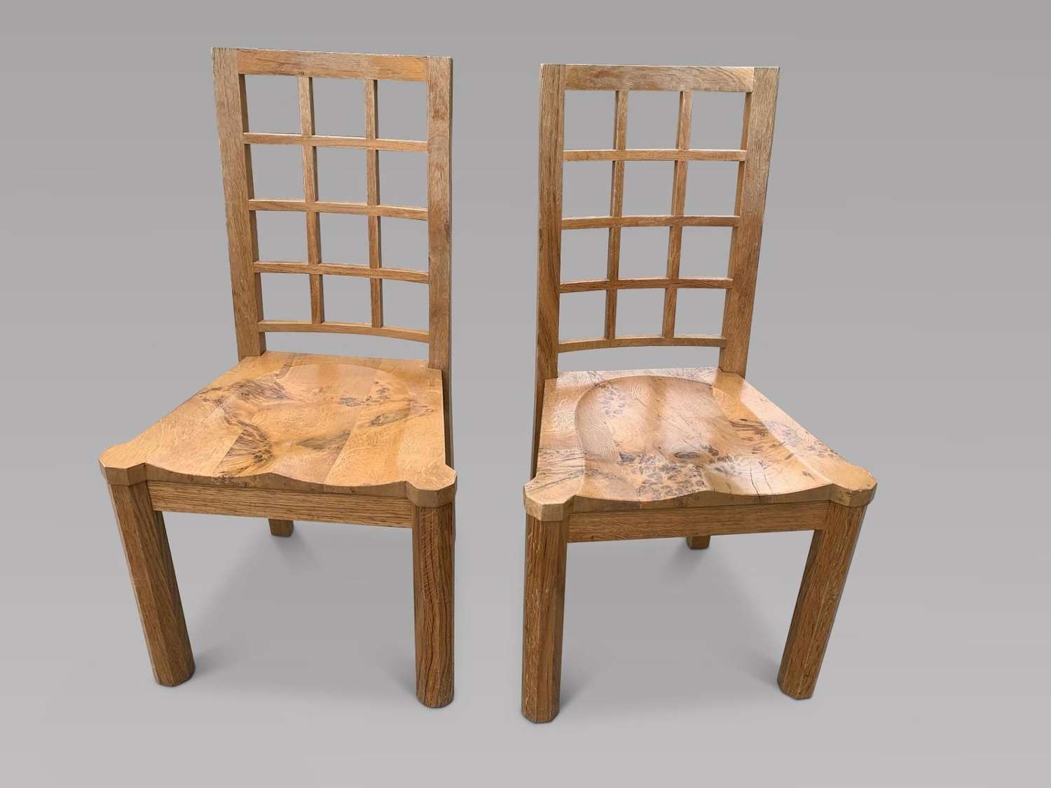 Pair of English Tiger %26 Burr Oak Chairs by Linford