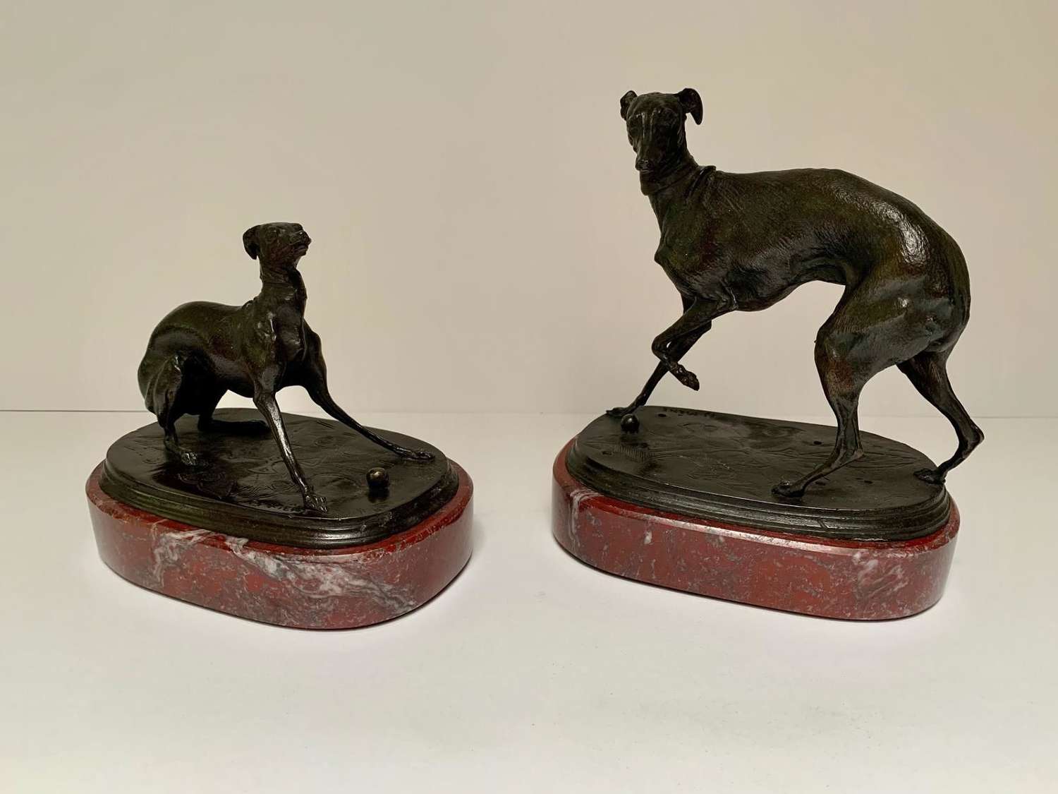 After Pierre Jules Mene - Pair of Bronze Dogs- Whippet and Greyhound
