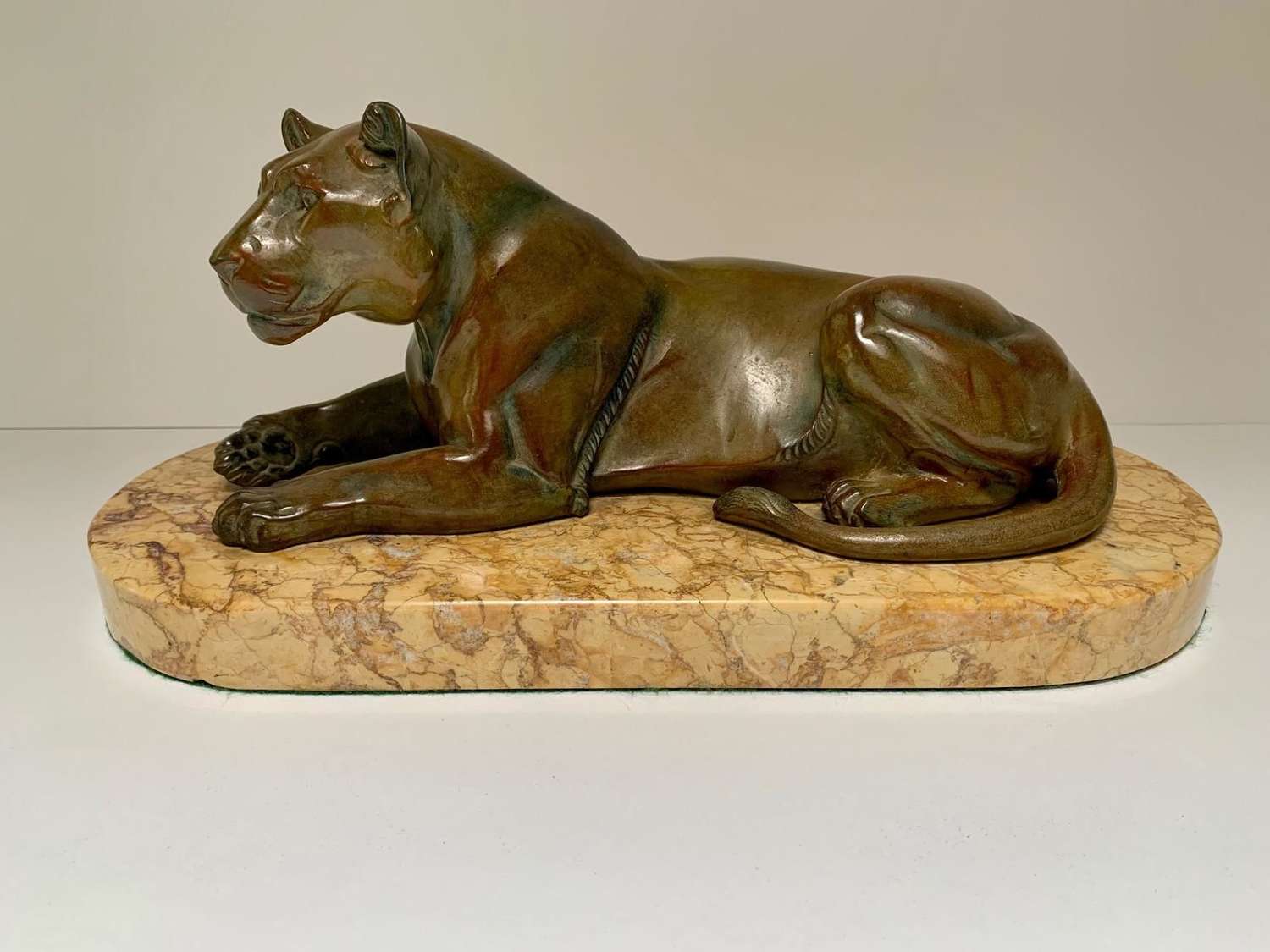 Irene Rochard - Art Deco Patinated Spelter of a Recumbent Lioness