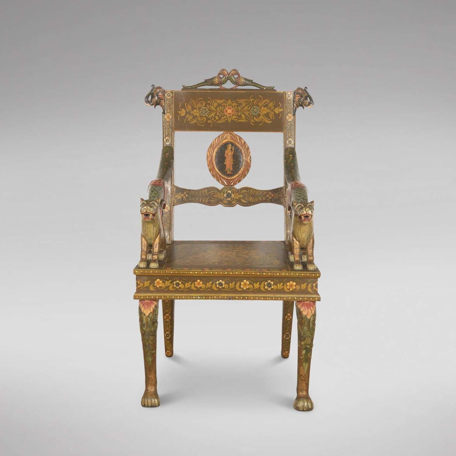 Early 20th Century Indian Hand-painted Chair