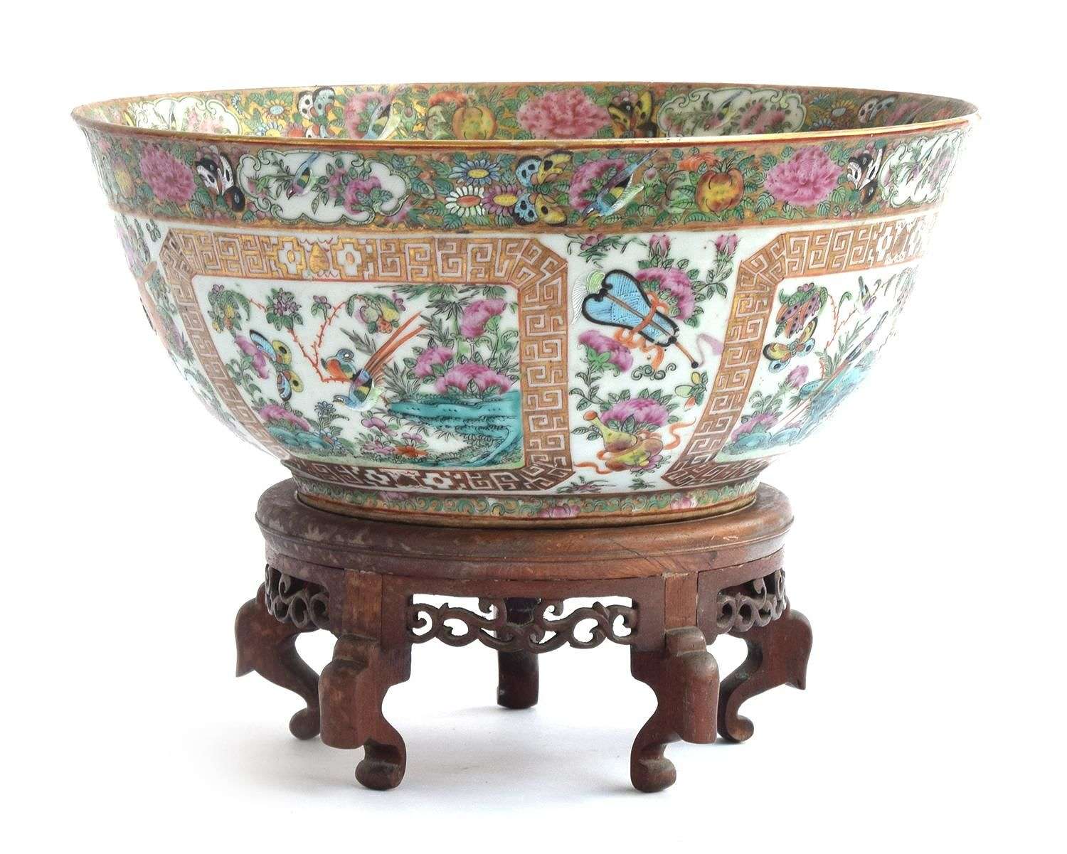Large 19th Century Chinese Famille Rose Punch Bowl