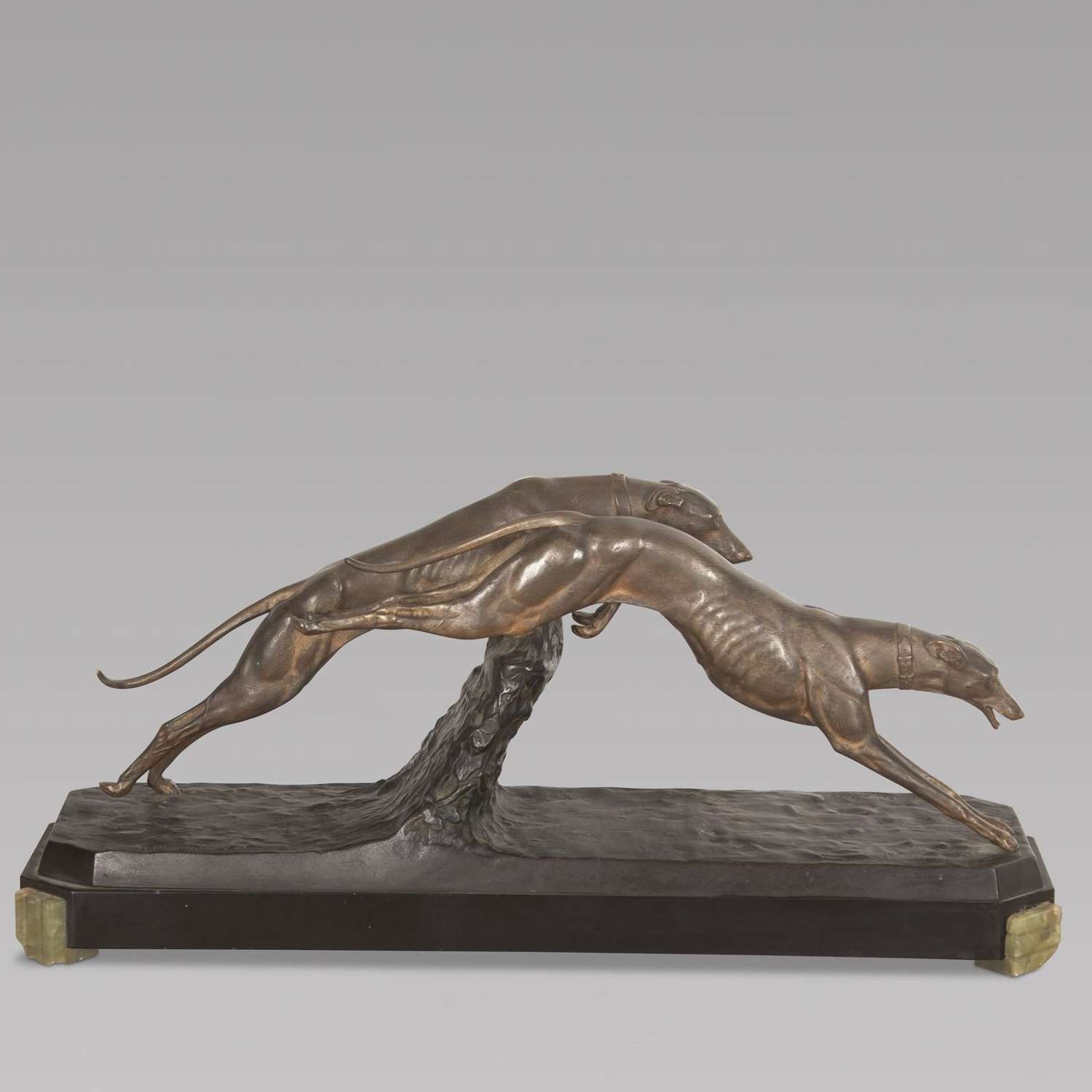 Charles Charles French Art Deco Bronze Two Greyhounds