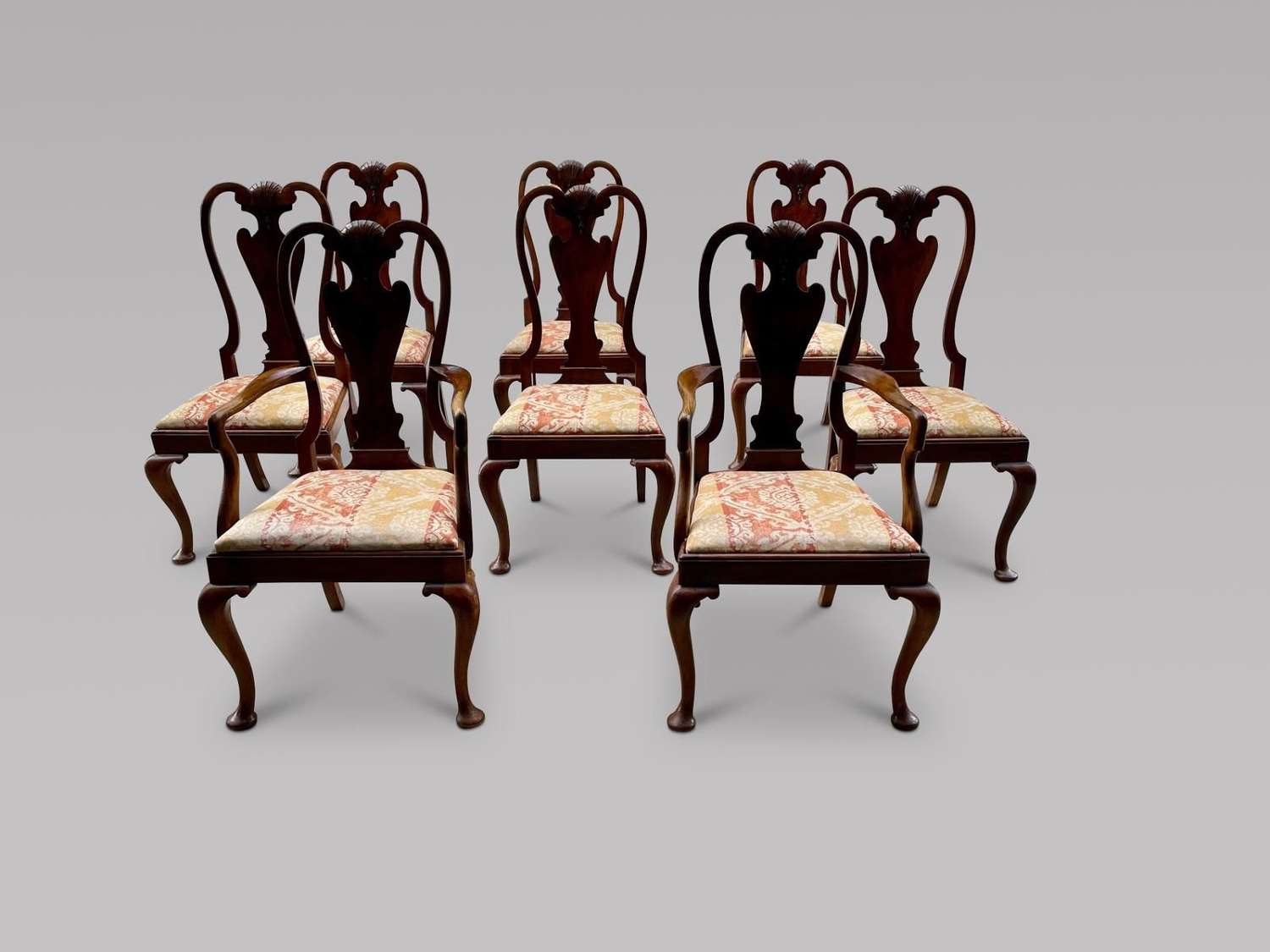 Set of Eight Walnut Dining Chairs in George I Style c.1900