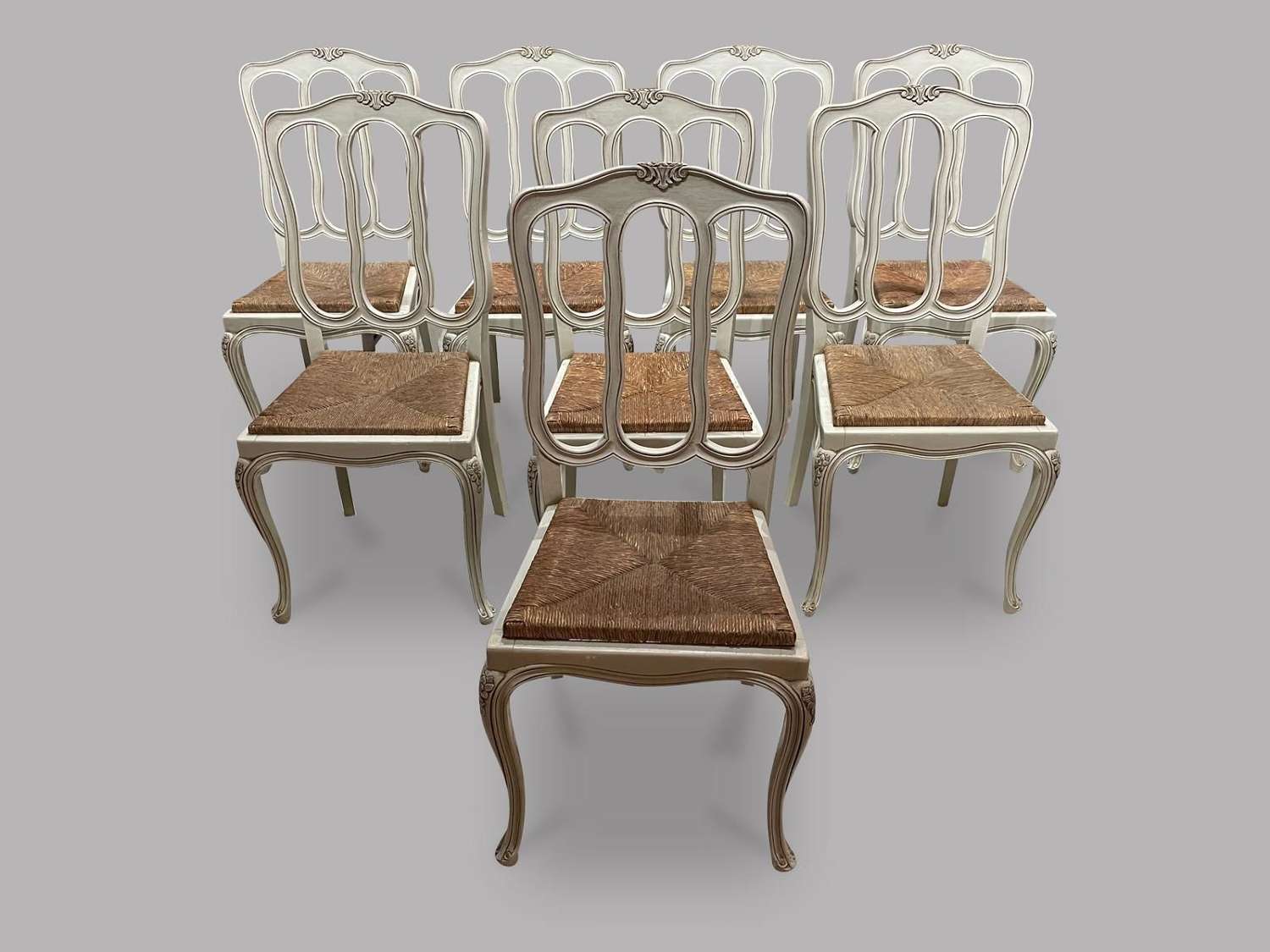 French Set of Eight Rush Seated Chairs