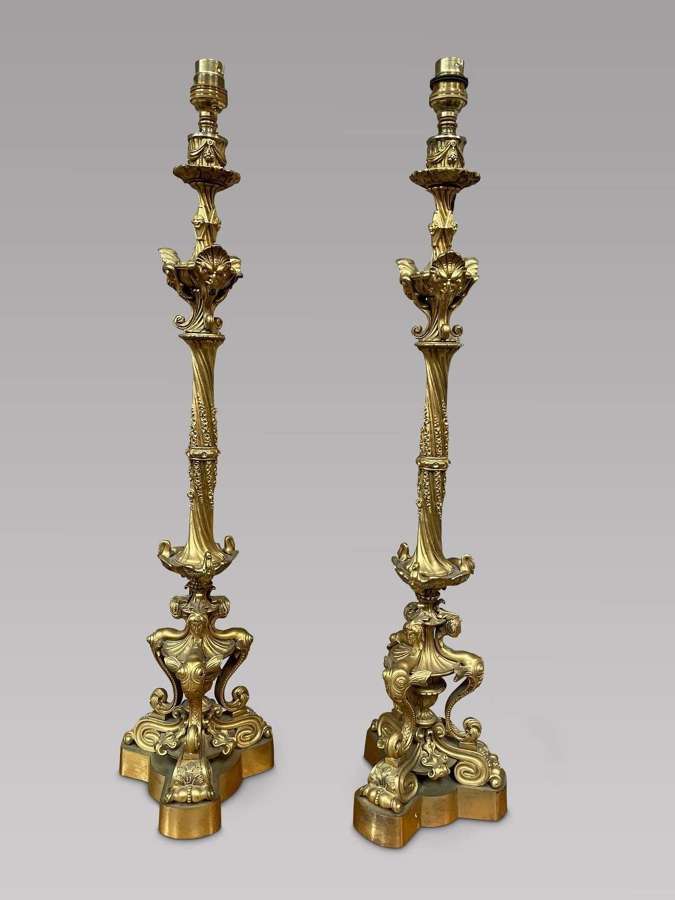 Fabulous Pair of French Gilt Bronzed Lamps