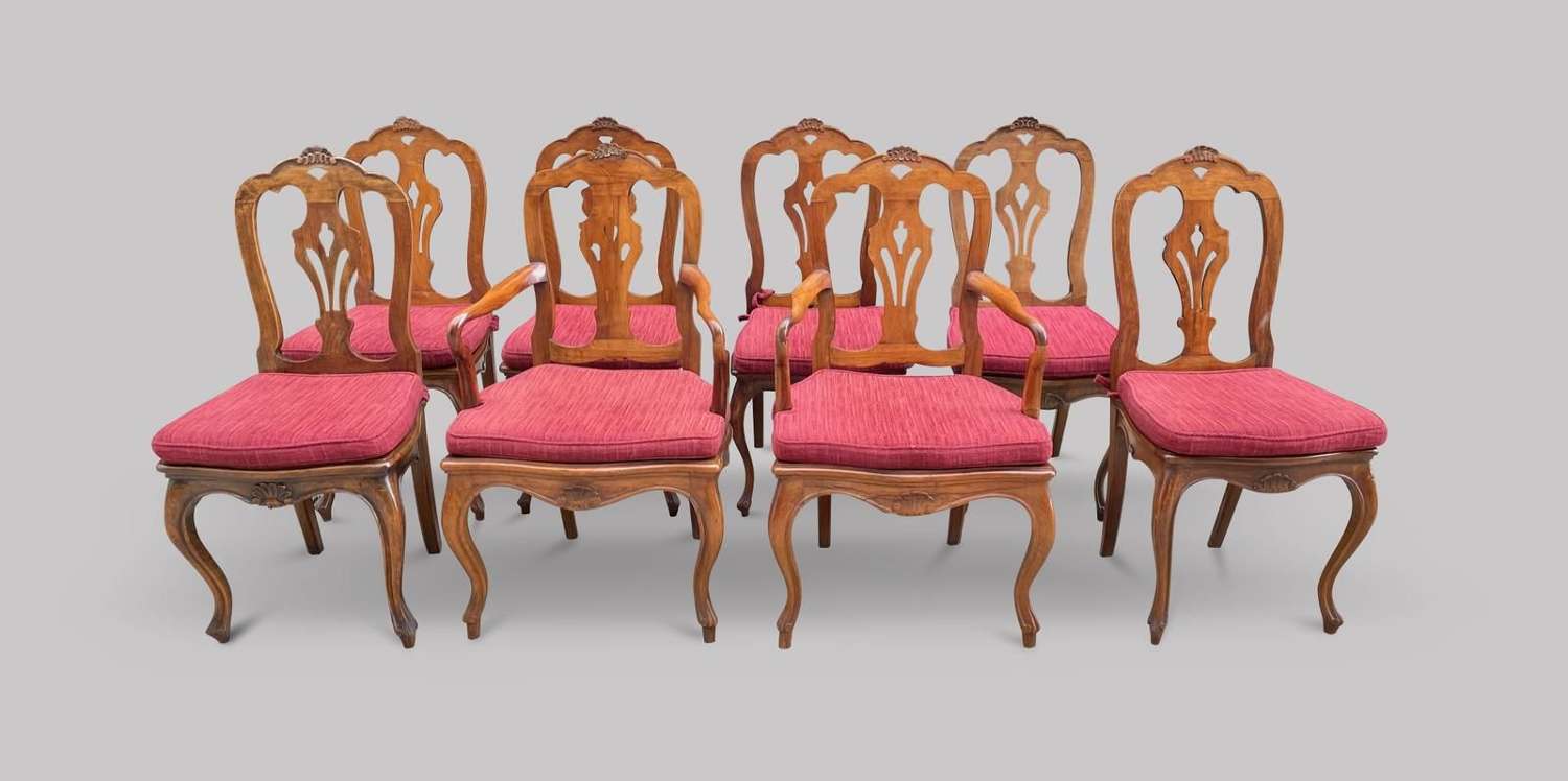 Set of Eight French Fruitwood Dining Chairs