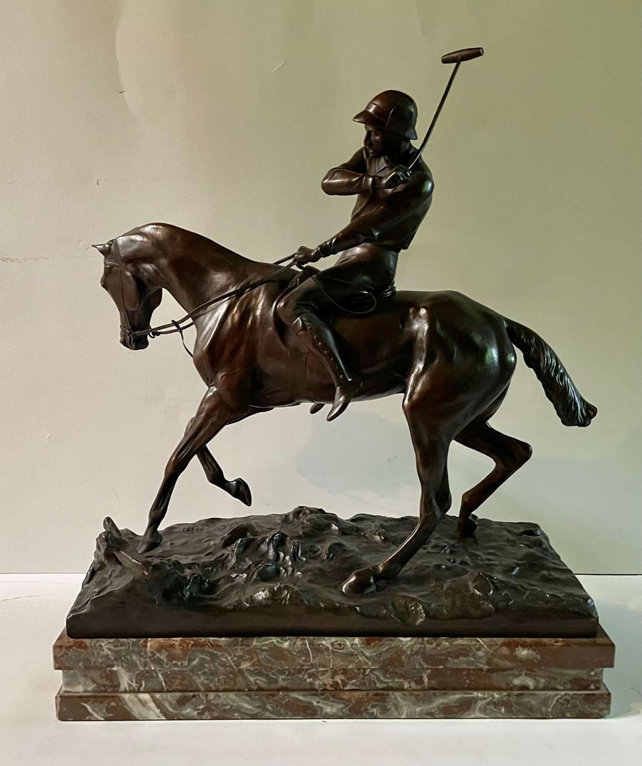 Joseph Cuvelier - A Good Sized Bronze of a Polo Player c1866 Inscribed