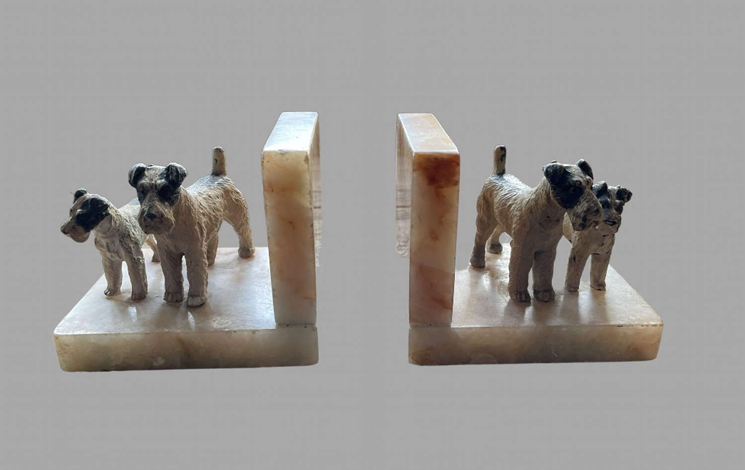 A Pair Of Art Deco Marble Bookends with Terriers