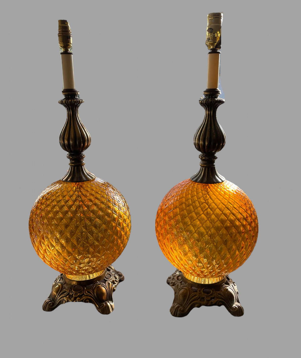A Pair of American Glass and Gilt Lamps