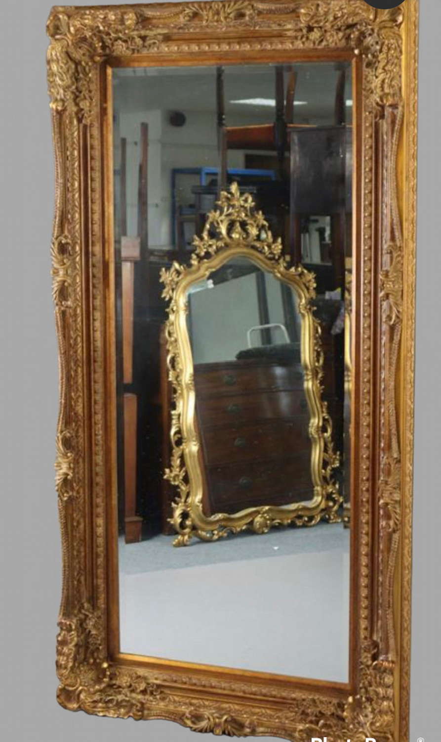 A Large Continental Style Gilt Framed Mirror