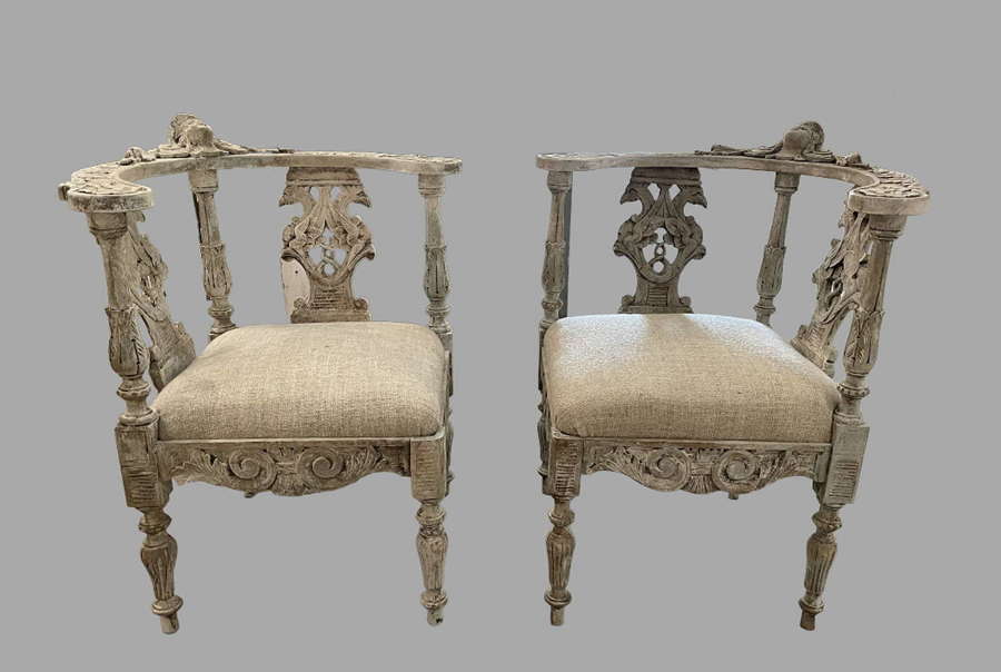 An Impressive Pair of Painted Corner Chairs c1845