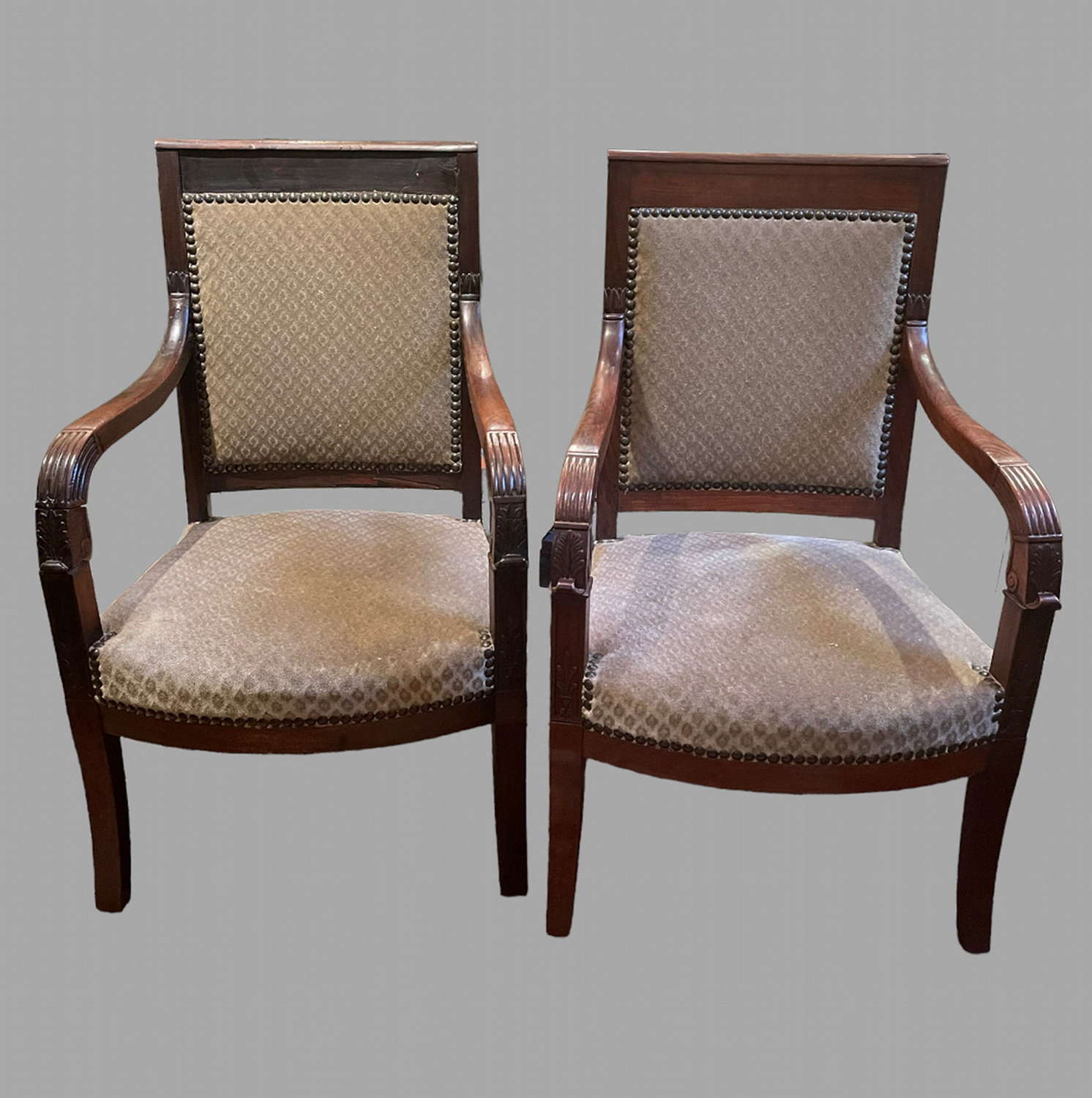 Pair of 19thc Empire Open Armchairs