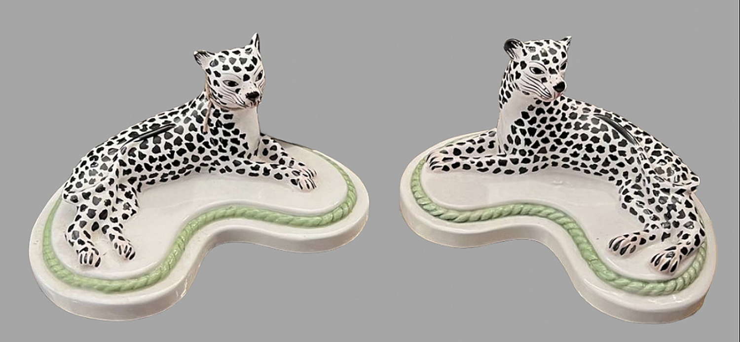 An Attractive Pair of Italian Ceramic Snow Leopards
