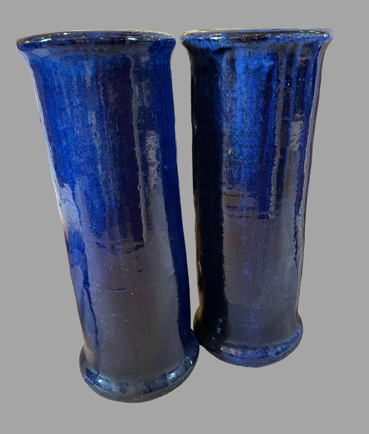 A Pair of Decorative Blue/Grey Pottery Pedestals