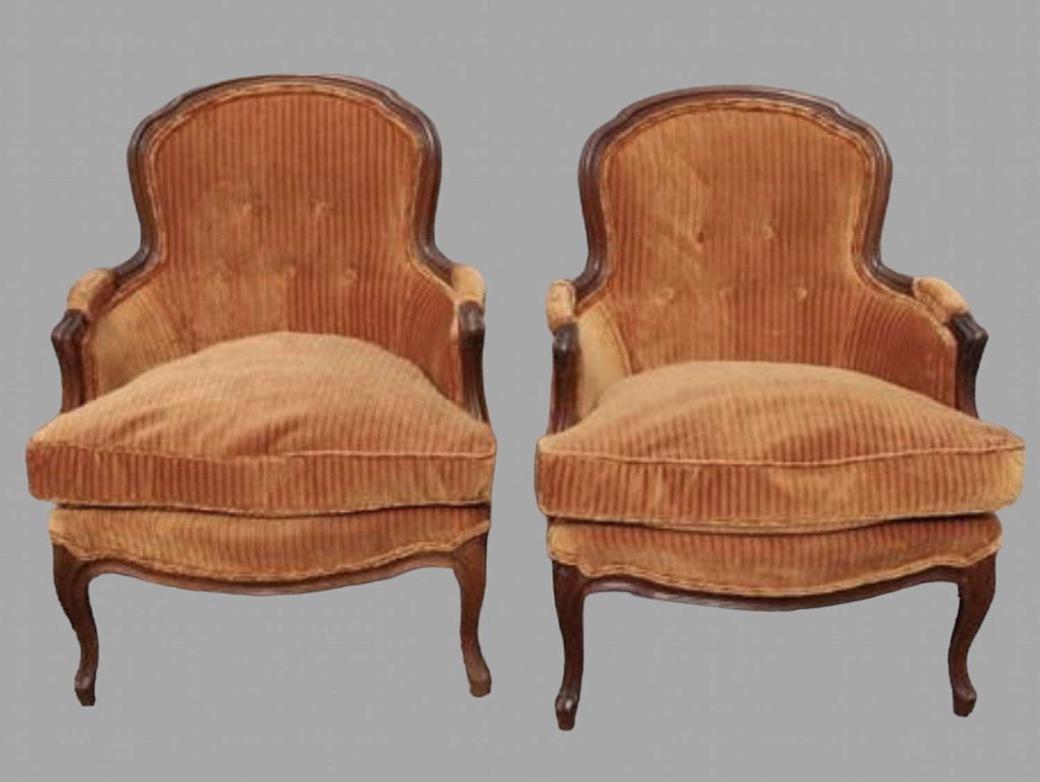 Pair of French Walnut Framed Small Fauteuils