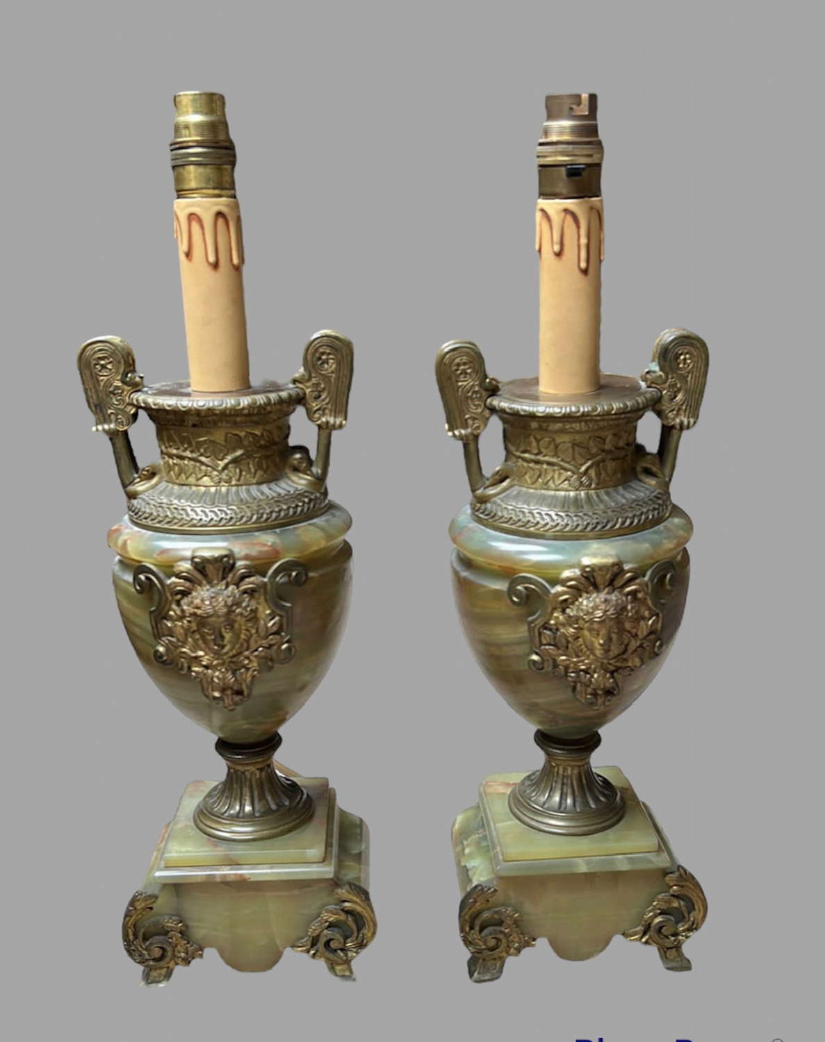 A Pair of Green Onyx Decorated Table Lamps