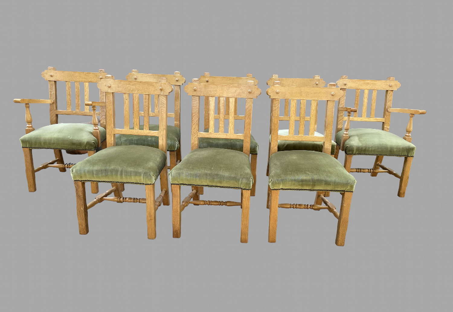 A Set of Eight Golden Oak Kitchen/Dining Chairs