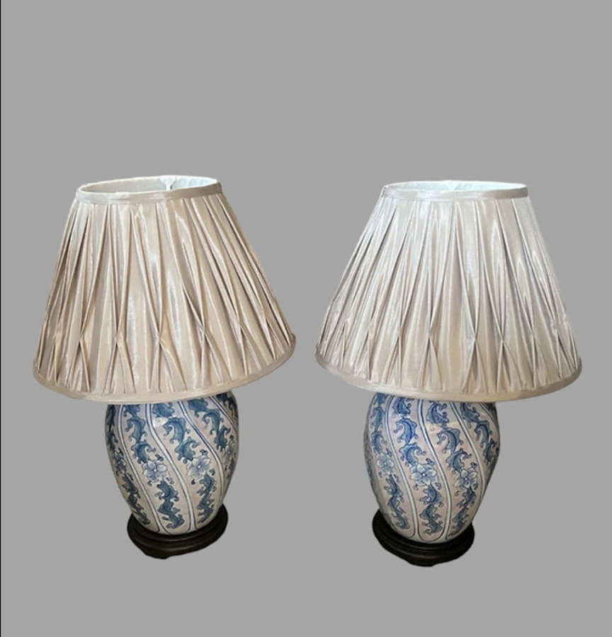 A Pair Of Chinese Style Floral Design Hand Painted Porcelain Lamps