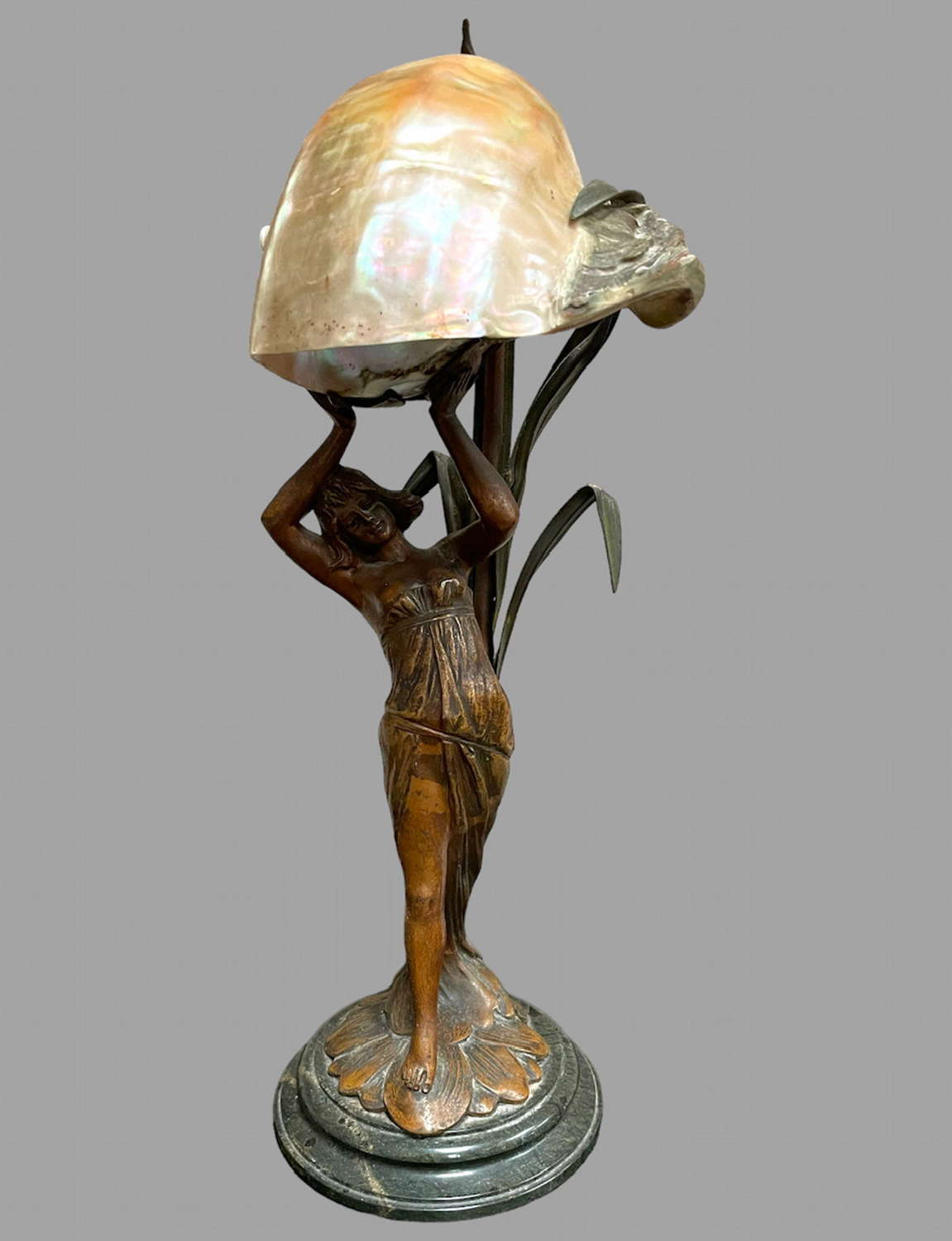A Very Attractive Art Nouveau French Gilt Metal Shell Lamp