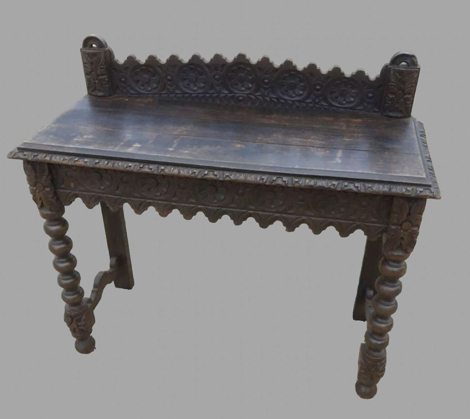 Carved Oak Gothic Revival Hall Table