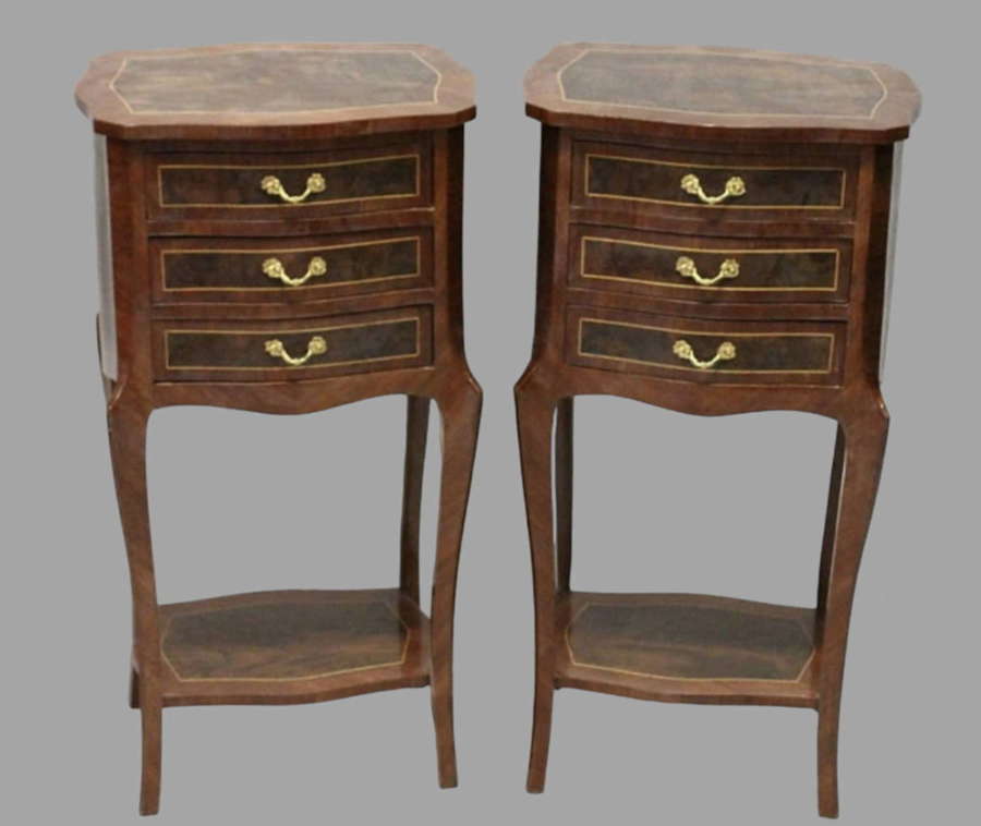 A Pair of Mahogany And Burrwood Bedside Tables
