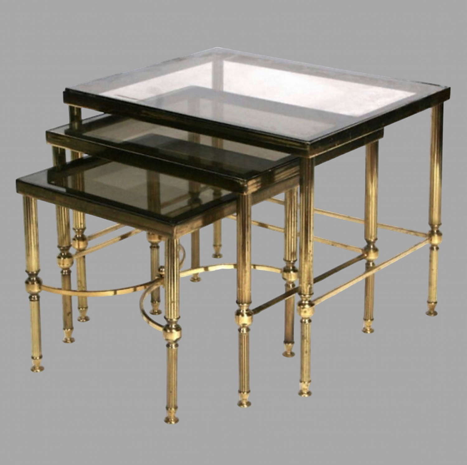 1950's Italian Brass & Smoked Glass Nest Of Tables